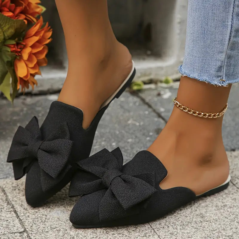 Mules Femmes Confortables à Bout Pointu avec Nœud Délicat