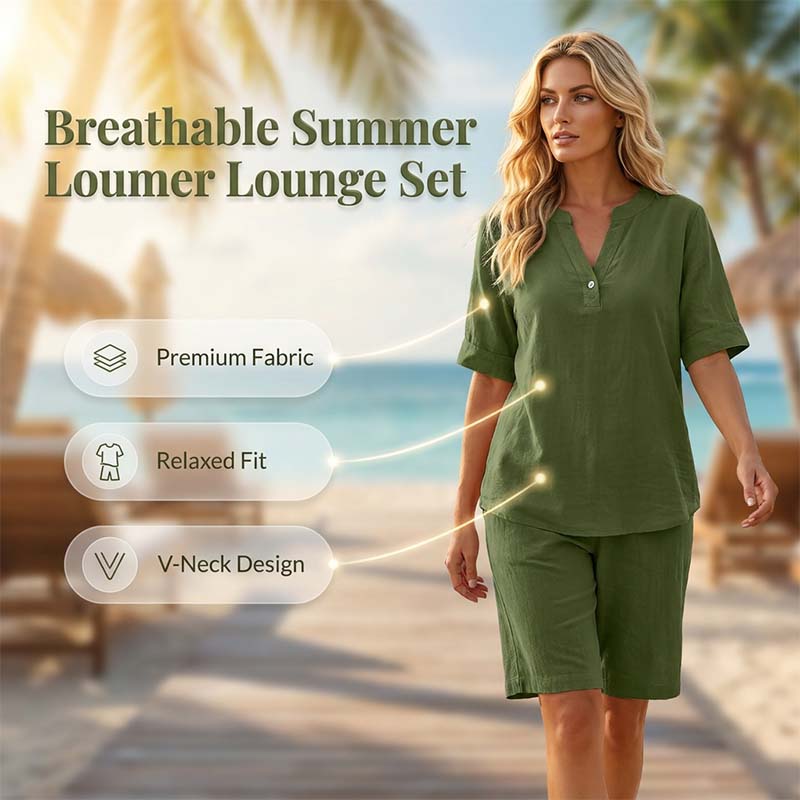Ensemble Femme Lin Respirant Haut Col en V et Short Assorti