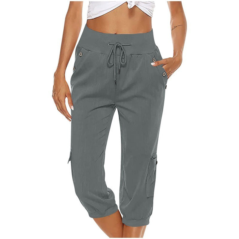 Pantalon court femme décontracté avec poches élastiques