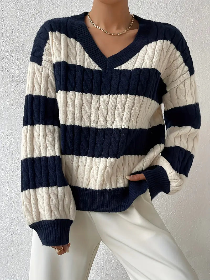 Pull à rayures décontracté col V pour homme