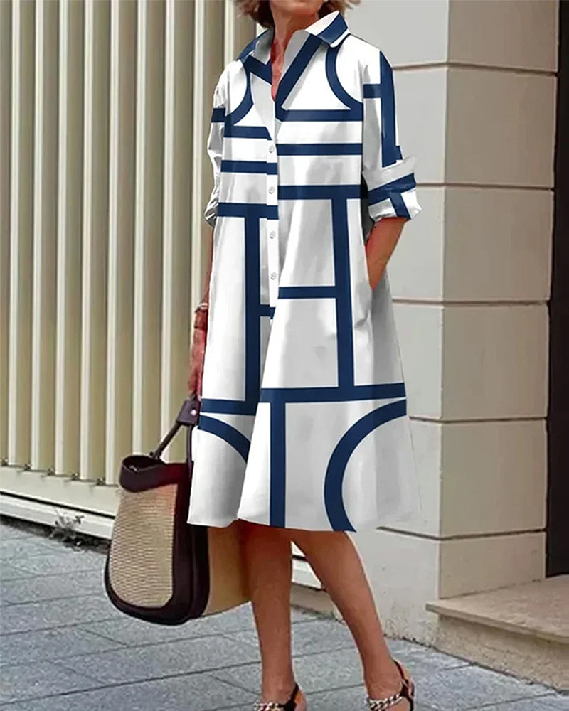 Robe Mi-Longueur Imprimé Géométrique Chic et Féminine - PanierRoyale