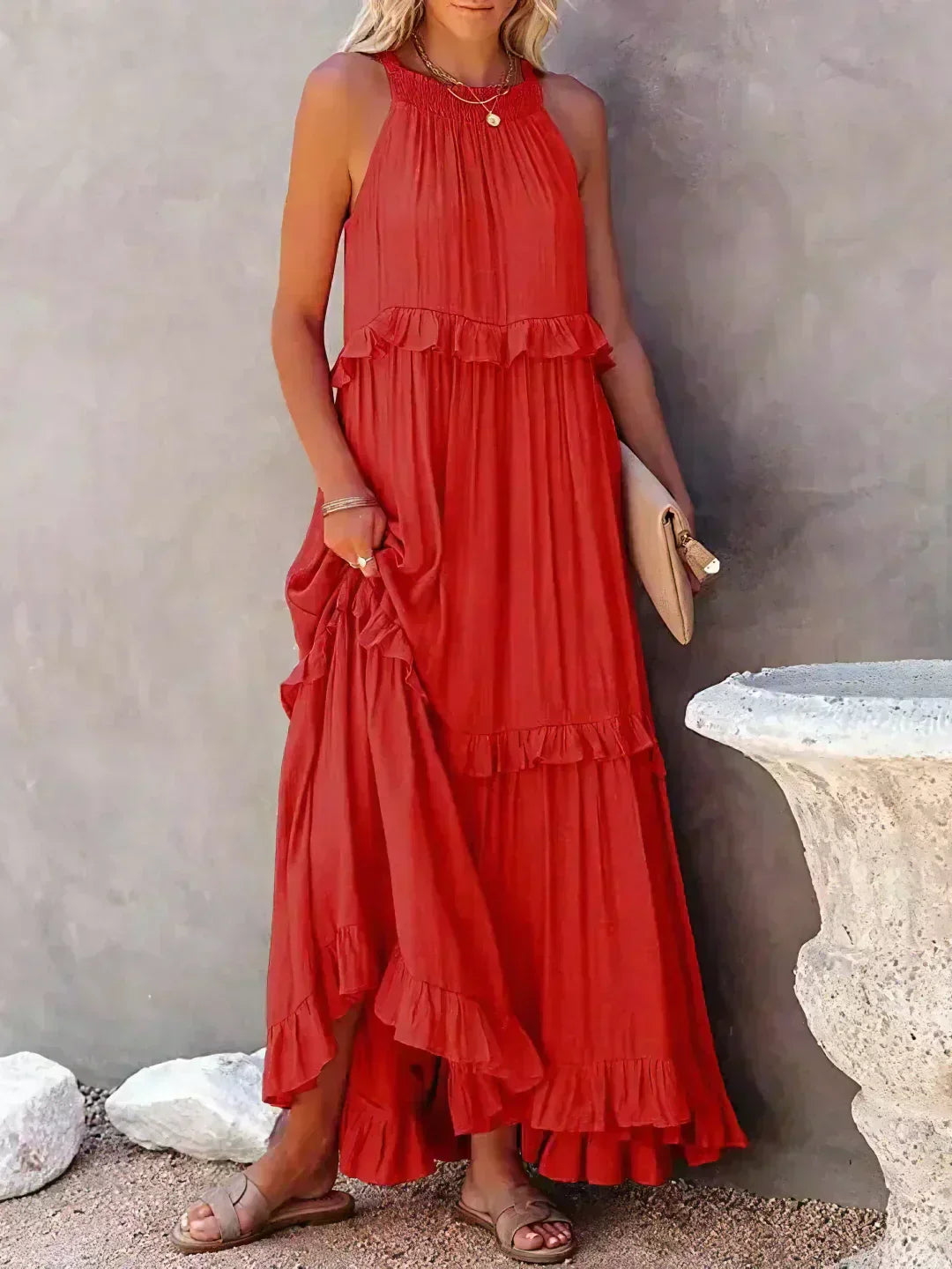 Robe Été Legère sans Manches avec Volants Femmes