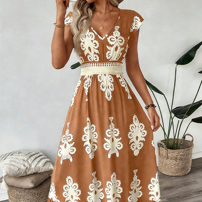 Robe longue Femme Taille smockée Imprimé baroque