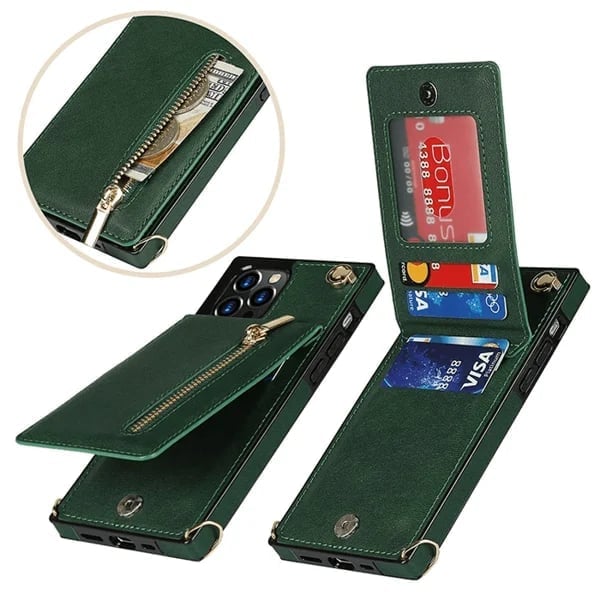 Housse pour iPhone Femme en Cuir avec Porte-cartes Zippé