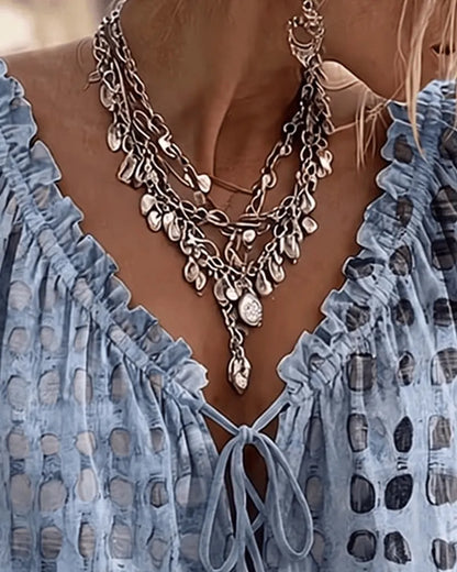 Blouse Femme Coton Col V Noué Style Bohème