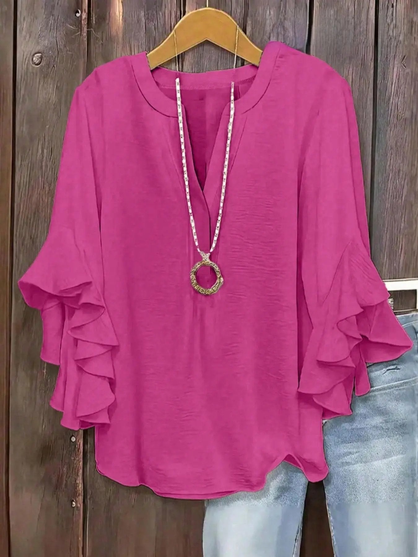 Blouse Femme Manches Volantées Col V Élégant