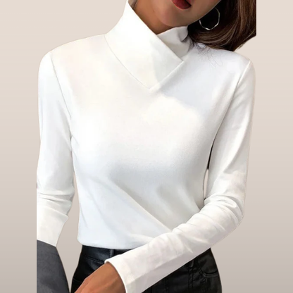 Pull Blanc Col Roulé Femme Manches Longues - PanierRoyale
