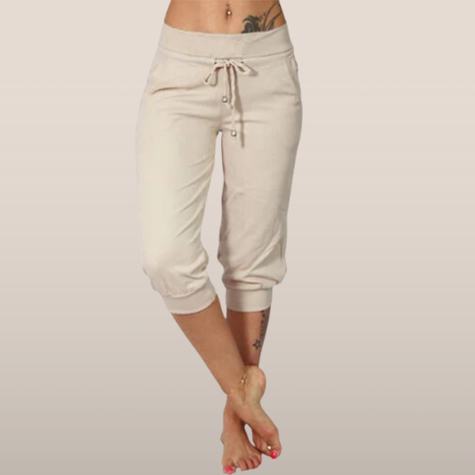 Pantalon femme mi-long sport chic marron - PanierRoyale