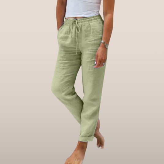Pantalon Femme Lin Élastique Taille Élégante - PanierRoyale