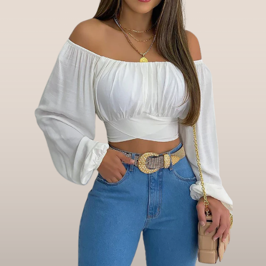 Blouse Femme Élégante en Blanc avec Manches Longues - PanierRoyale