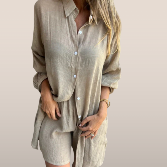 Chemise Femme en Lin Naturel Manches Longues Élégante - PanierRoyale