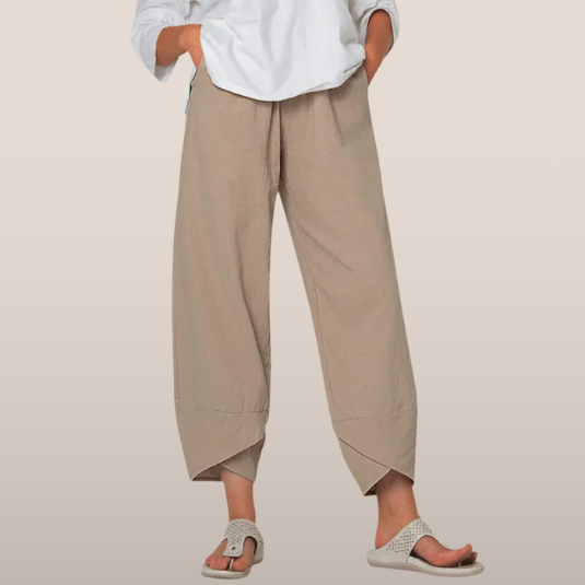 Pantalon Lin Beige Féminin Confortable Été - PanierRoyale