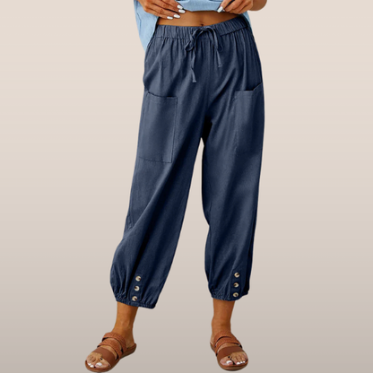 Pantalon femme décontracté marine 5 poches - PanierRoyale