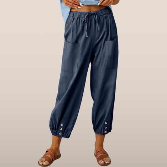 Pantalon femme décontracté marine 5 poches - PanierRoyale
