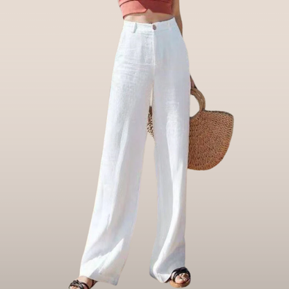 Pantalon Femme Blanc en Lin Pur Italien - PanierRoyale