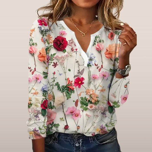 Blouse Femme Manches Longues Imprimé Floral Élégant - PanierRoyale