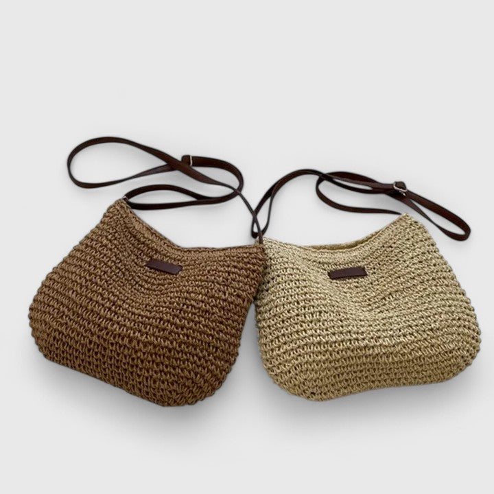 Sac à main Femme Raphia tressé Cuir Bandoulière Demi-lune Boho