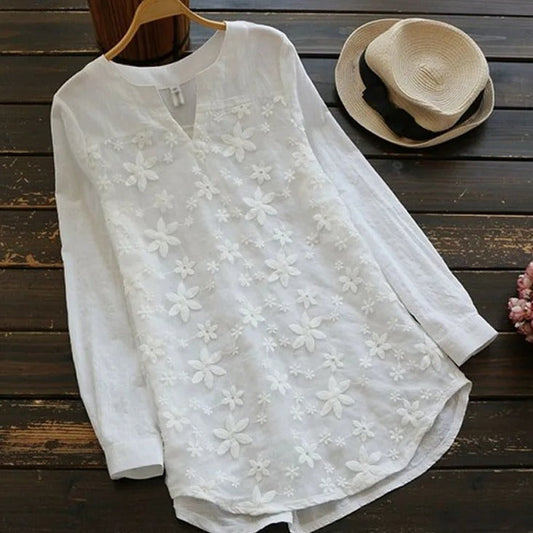 Blouse Femme Été en Dentelle avec Fleurs - PanierRoyale