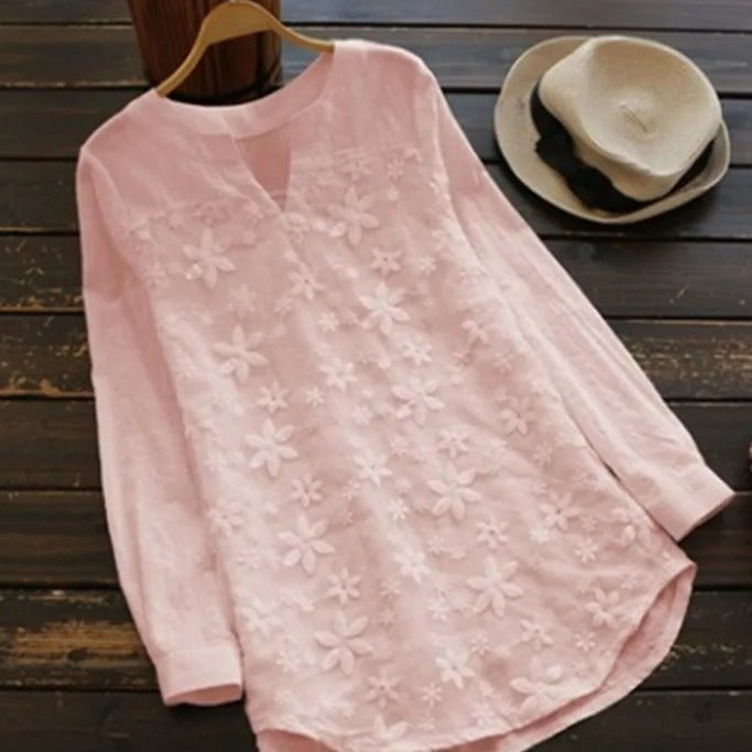 Blouse Femme Été en Dentelle avec Fleurs
