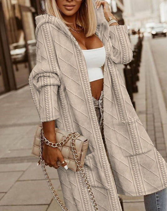 Cardigan Long Capuche Doux et Confortable avec Poches - PanierRoyale
