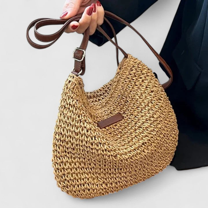 Sac à main Femme Raphia tressé Cuir Bandoulière Demi-lune Boho