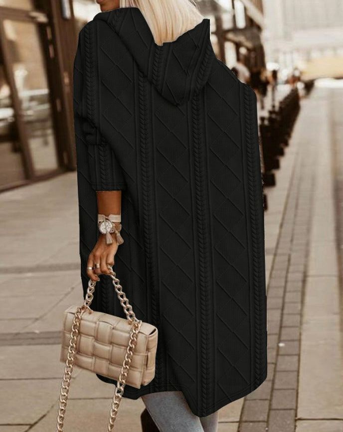 Cardigan Long Capuche Doux et Confortable avec Poches