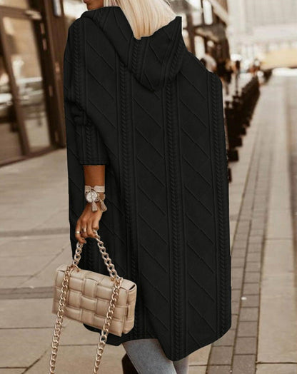 Cardigan Long Capuche Doux et Confortable avec Poches