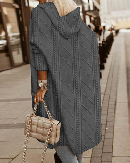 Cardigan Long Capuche Doux et Confortable avec Poches