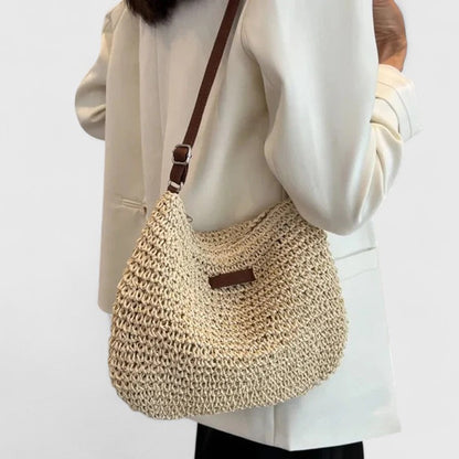 Sac à main Femme Raphia tressé Cuir Bandoulière Demi-lune Boho - PanierRoyale