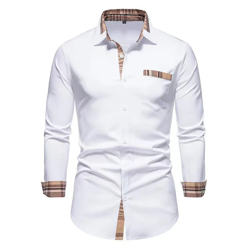 Chemise Homme Blanc Rayures Manches Longues Élégante - PanierRoyale