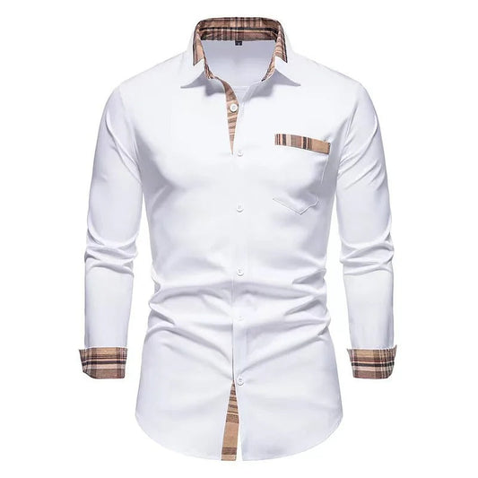 Chemise Homme Blanc Rayures Manches Longues Élégante - PanierRoyale