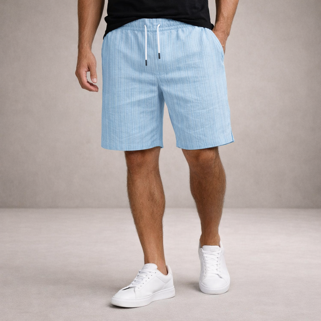 Short Homme Lin Mélangé Taille Cordon Coupe Décontractée