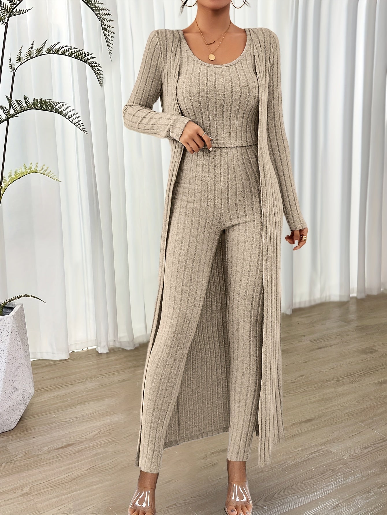 Ensemble Détente Femme 3 Pièces avec Cardigan Doux et Confortable