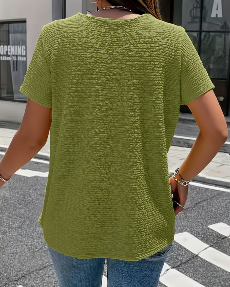 T-shirt Femme Col Rond Boutons Coupe Fluide Style Décontracté
