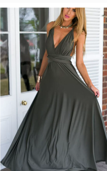 Robe Longue Femme Élégante Col V Détachable