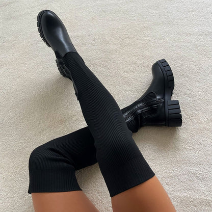 Bottes Femmes Haut de Gamme en Cuir Noir Hiver - PanierRoyale