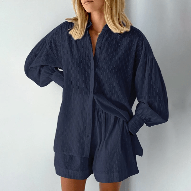 Ensemble Décontracté Coton Blanc avec Blouse Grande Taille et Shorts