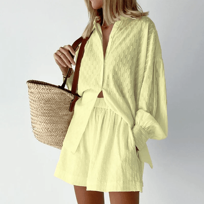 Ensemble Décontracté Coton Blanc avec Blouse Grande Taille et Shorts