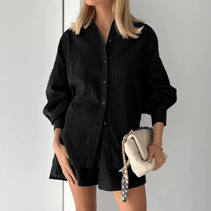 Ensemble Décontracté Coton Blanc avec Blouse Grande Taille et Shorts