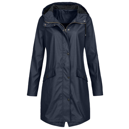 Veste Imperméable Longue Femme avec Fermeture Éclair - PanierRoyale