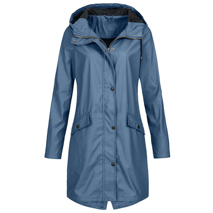 Veste Imperméable Longue Femme avec Fermeture Éclair