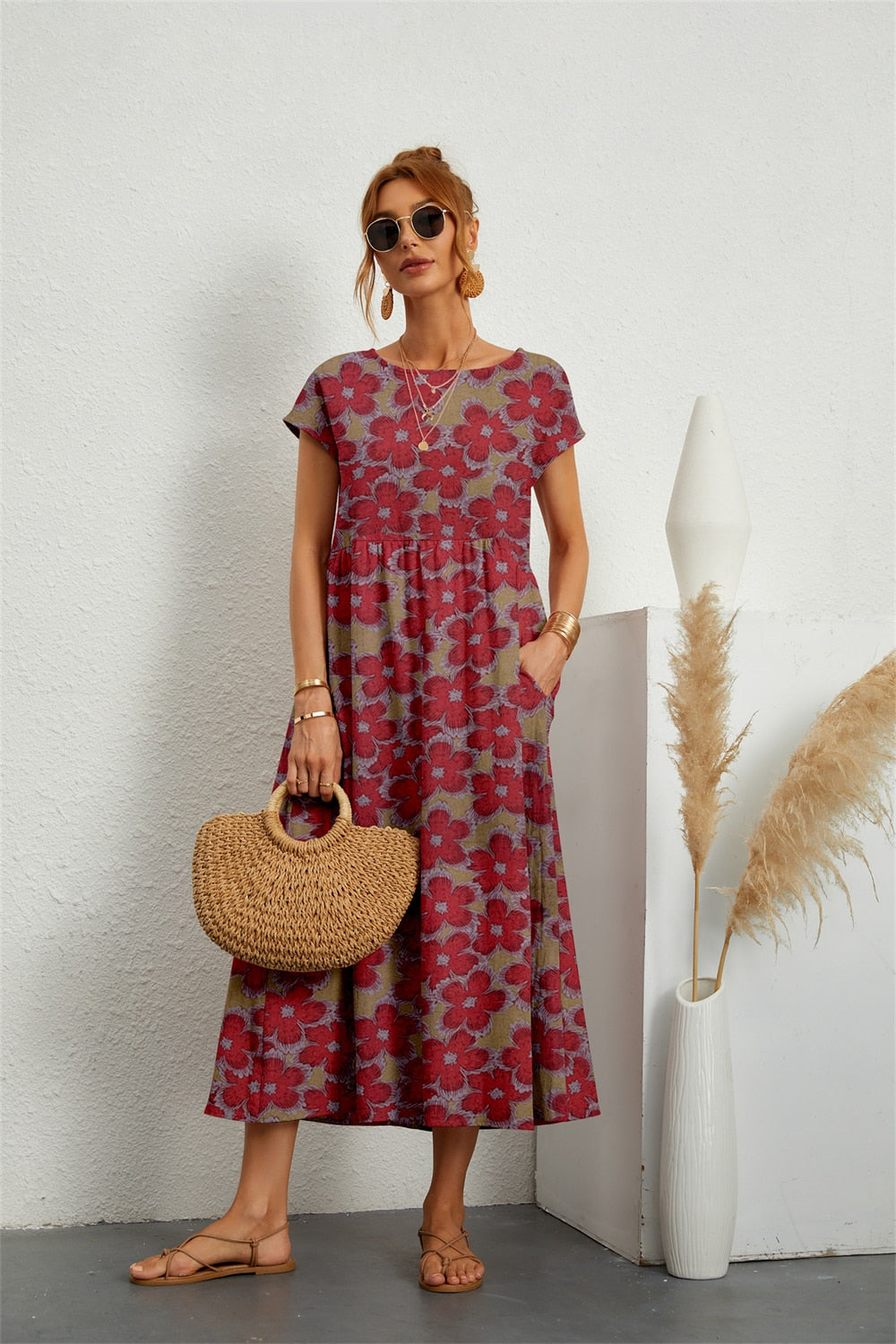 Robe Été Femme Imprimé Fleuri Manches Courtes - PanierRoyale