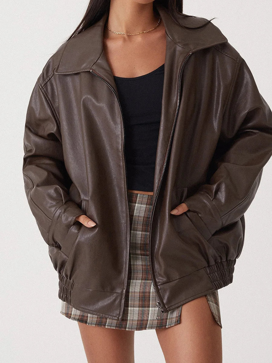 Blouson Cuir Féminin Streetwear Chic