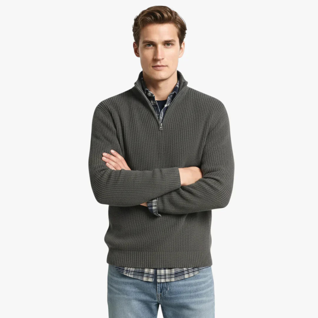 Pull Homme Laine Mérinos Col Montant Gris Foncé Hiver - PanierRoyale