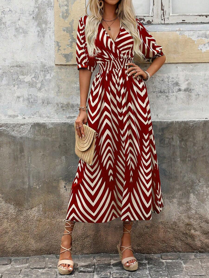 Robe Longue Femme à Ceinture avec Imprimé Floral Élégant - PanierRoyale