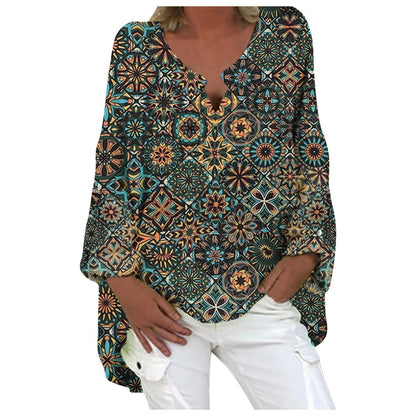 Blouse en Lin Femme Col V Manches Longues Élégante