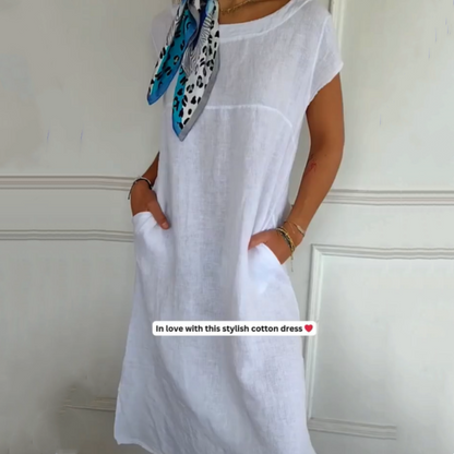 Robe Longue Femme Lin Coton Coupe Ample Col Rond