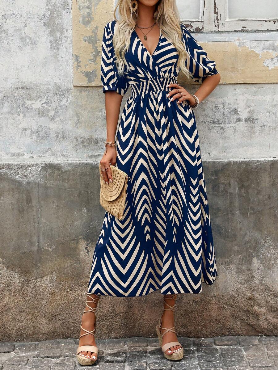 Robe Longue Femme à Ceinture avec Imprimé Floral Élégant