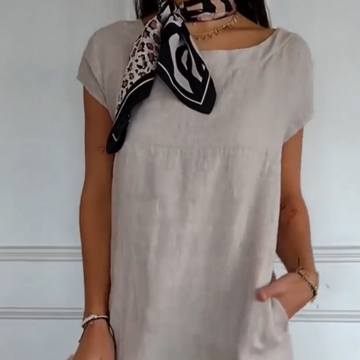 Robe Longue Femme Lin Coton Coupe Ample Col Rond