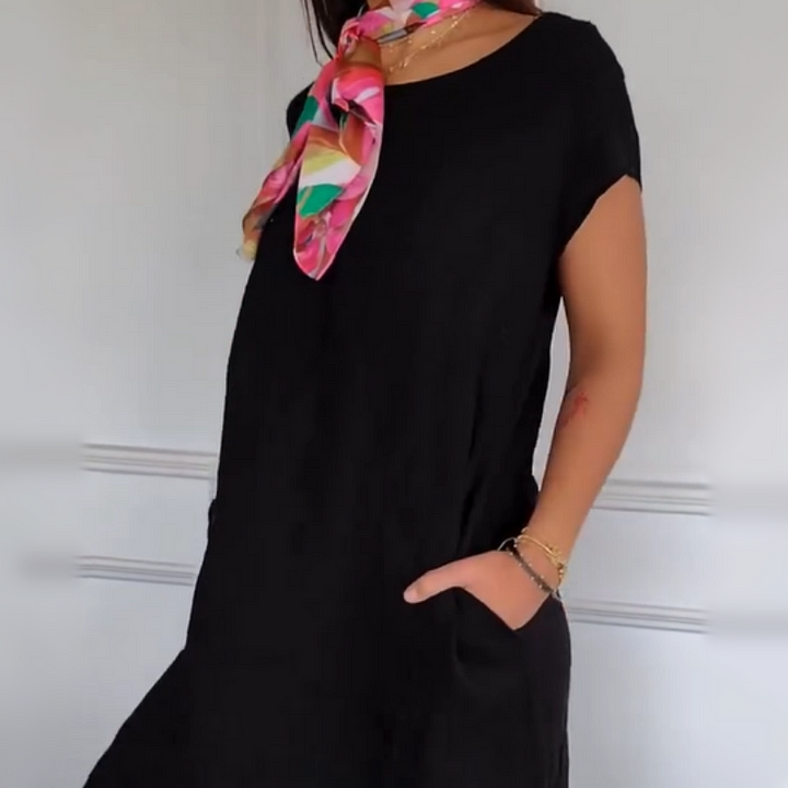 Robe Longue Femme Lin Coton Coupe Ample Col Rond